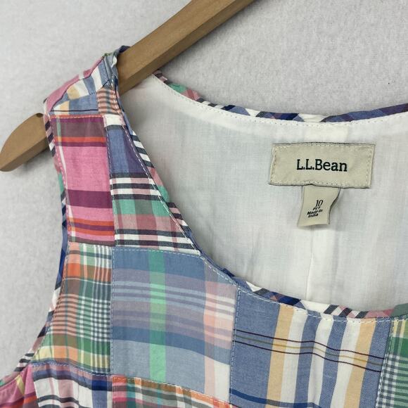 LL BEAN Dress 10P Petite Madras Patchwork Plaid Sleeveless Mini Sheath Blue - Picture 8 of 15